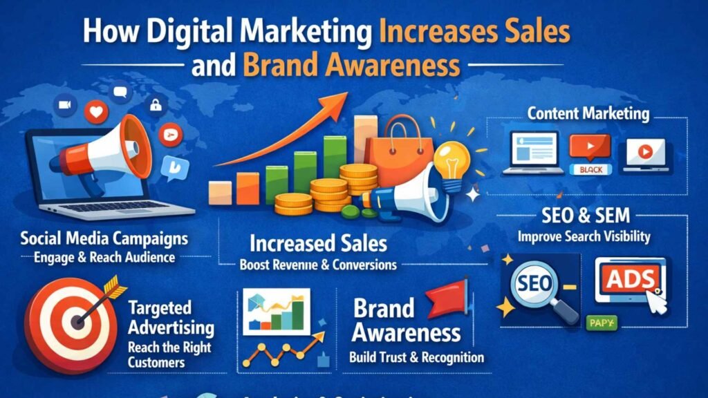 How Digital Marketing Increases Sales and Brand Awareness Digital marketing helping increase sales and brand awareness for business
