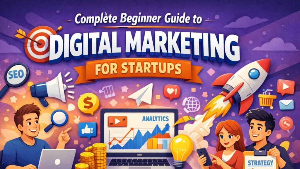 Complete Beginner Guide to Digital Marketing for Startups Digital marketing guide helping startups grow online and attract customers